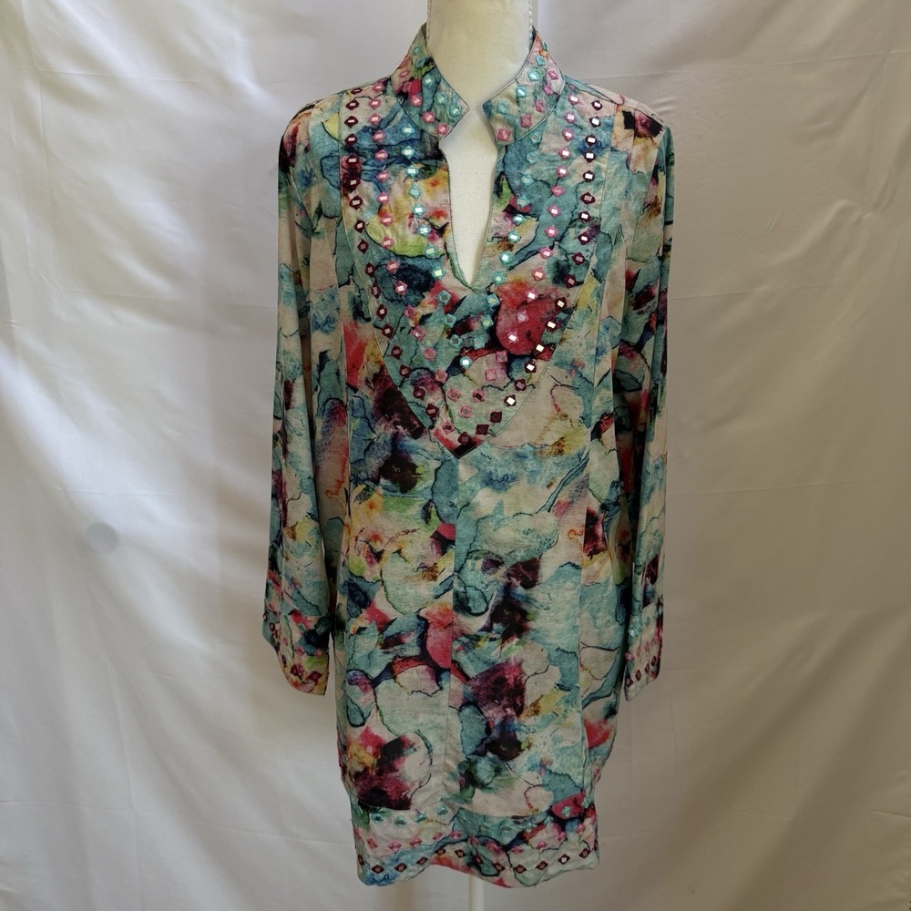 Soft Surroundings Abstract‎ Swim Coverup – Embellished Beaded Tunic size S